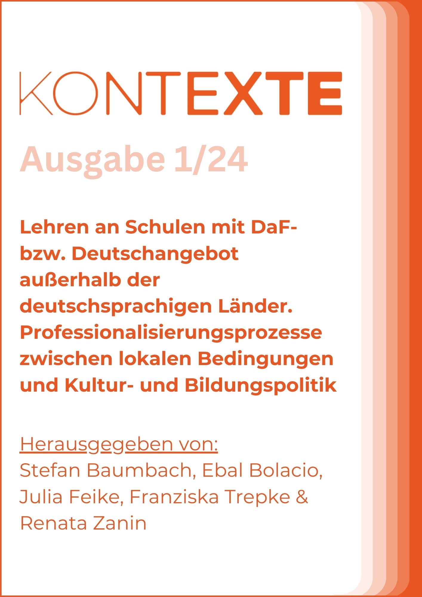 KONTEXTE-Logo in Orange und Titel der Zeitschrift, Namen der Herausgebenden